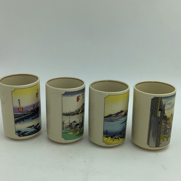 Four Japanese Scenes Sake Cups - Picture 5 of 13